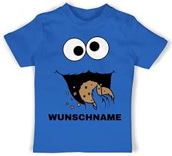 Baby T-Shirt Mädchen Jungen - Karneval Fasching - Keks Monster Kostüm mit Name - 18/24 Monate - Royalblau - krümel t-Shirts krümmelmonter Shirts Cookie t Shirt Tshirt Faschings keks-Monster von Geschenk mit Namen personalisiert by Shirtracer