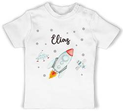 Baby T-Shirt Mädchen Jungen - Weltall - Rakete Flugrakete Raumfahrt Weltraum Astronaut Geschenk - 18/24 Monate - Weiß - Planeten raketen Shirt Astronauten NASA von Geschenk mit Namen personalisiert by Shirtracer