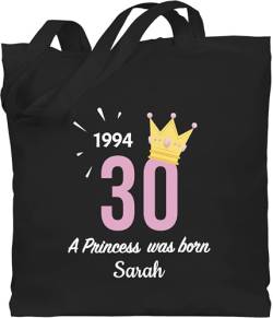 Baumwolltasche - 30. Geburtstag - 1994 A Princess was Born - zum Dreißigsten - mit Name - Unisize - Schwarz - frau 30 1992 jutebeutel 30.geburtstag 1993 stoffbeutel dreißig einkaufstasche geb von Geschenk mit Namen personalisiert by Shirtracer