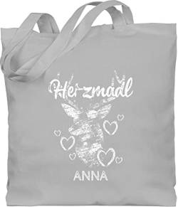 Baumwolltasche - Kompatibel Oktoberfest - Herzmadl mit Hirsch und Herzen - Unisize - Hellgrau - beutel bayrisches taschen bayrisch bag bayrische jutebeutel bayern stoffsackerl tasche stofftasche von Geschenk mit Namen personalisiert by Shirtracer