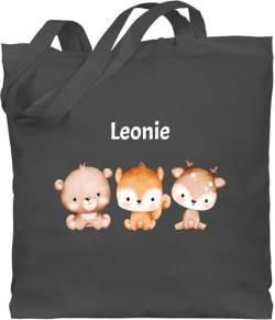 Baumwolltasche - Tiere - Waldtiere mit Name - Bär Eichhörnchen Reh - Unisize - Dunkelgrau - stoffbeutel kindergarten personalisierte geschenke beutel personalisierter jutebeutel kinder tier tasche von Geschenk mit Namen personalisiert by Shirtracer