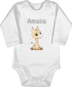 Geschenk mit Namen personalisiert by Shirtracer Baby Body langarm Mädchen Junge - Süße Giraffe Giraffen Giraffenbulle Giraffenmotiv - 3/6 Monate - Weiß - name strampler von Geschenk mit Namen personalisiert by Shirtracer