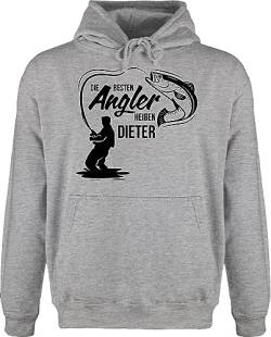 Hoodie Herren Pullover - Besten Angler - Vatertagsgeschenk Angeln Angelzubehör personalisiert mit Namen Angelgeschenkideen Geschenke für Angler Angel Geschenk für Männer Fischer - XXL - Grau von Geschenk mit Namen personalisiert by Shirtracer