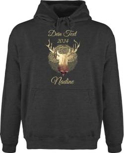 Hoodie Herren Pullover Männer - Kompatibel Oktoberfest - Tag Cloud - Hirsch und Name in Gold - XXL - Anthrazit meliert - bayern goldenem jh001 bayrische hoodies bayrisches bayrisch von Geschenk mit Namen personalisiert by Shirtracer