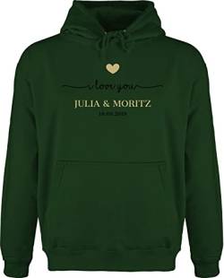 Hoodie Herren Pullover Männer - Valentinstag Partner Liebe - I Love You mit Datum - L - Dunkelgrün - Geschenke pärchen ich Dich für ihn personalisierte Paare Freund Boyfriend zum von Geschenk mit Namen personalisiert by Shirtracer