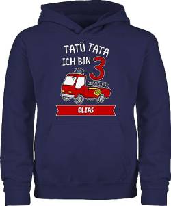 Kinder Hoodie Jungen Mädchen - 3. Geburtstag - Tatü Tata Ich Bin 3 - Tatütata ich werde 3 Feuerwehrauto ist da - 98 (1/2 Jahre) - Navy Blau - Hoodies personalisierte Pullover dritter von Geschenk mit Namen personalisiert by Shirtracer