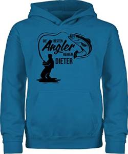 Kinder Hoodie Jungen Mädchen - Besten Angler - Vatertagsgeschenk Angeln Angelzubehör personalisiert mit Namen Angelgeschenkideen Geschenke für Angler Angel Geschenk für Männer Fischer - 140 (9/11 von Geschenk mit Namen personalisiert by Shirtracer