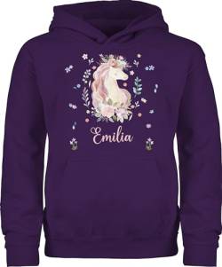 Kinder Hoodie Jungen Mädchen - Einhorn Geschenke mit Name - 140 (9/11 Jahre) - Lila - und personalisierte eigenem Motiv Unicorn personalisiertes personalisierung Maedchen für einhornpullis von Geschenk mit Namen personalisiert by Shirtracer