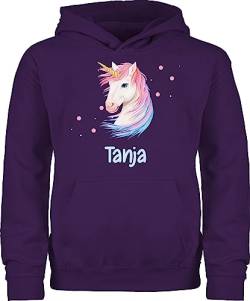 Kinder Hoodie Jungen Mädchen - Einhorn Unicorn - 128 (7/8 Jahre) - Lila - einhörner einhörnern Unicorns Geschenke und personalisierte für Name Sachen eigenem Motiv Maedchen personalisierung von Geschenk mit Namen personalisiert by Shirtracer