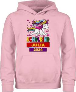 Kinder Hoodie Jungen Mädchen - Einschulung - Schulkind 2024 mit Einhorn - 128 (7/8 Jahre) - Hellrosa - personalisierte Geschenke zum Schulanfang Name zur schuleinführung schulanfänger Sachen von Geschenk mit Namen personalisiert by Shirtracer