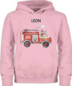 Kinder Hoodie Jungen Mädchen - Feuerwehr Auto Feuerwehrauto 112 Fire Truck Löschfahrzeug - 98 (1/2 Jahre) - Hellrosa - jugendfeuerwehr Pullover Name und Hoody Junge Pulli personalisierte Kind von Geschenk mit Namen personalisiert by Shirtracer