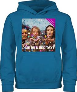 Kinder Hoodie Jungen Mädchen - Foto eigenem Bild - Fotogeschenk - 140 (9/11 Jahre) - Himmelblau - text und gestalten selbst aufdruck wunschdruck selber auswählbaren druck drucken schreiben von Geschenk mit Namen personalisiert by Shirtracer