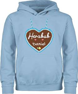 Kinder Hoodie Jungen Mädchen - Kompatibel Oktoberfest - Herzbub Lebkuchenherz - 140 (9/11 Jahre) - Hellblau - bayrisch trachten pulli tracht herzbube pullover bayrischer abend herzbuben hoodies von Geschenk mit Namen personalisiert by Shirtracer