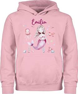 Kinder Hoodie Jungen Mädchen - Meerjungfrau Nymphe Nixe - 116 (5/6 Jahre) - Hellrosa - und eigenem Pullover Meerjungfrauen personalisierte Pulli Kind von Geschenk mit Namen personalisiert by Shirtracer