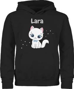 Kinder Hoodie Jungen Mädchen - Süße Katze Katzen Katzenmotiv Cat Cats - 140 (9/11 Jahre) - Schwarz - für eine katzenliebhaberin personalisierte namens Druck und Geschenke katzenbesitzerin von Geschenk mit Namen personalisiert by Shirtracer