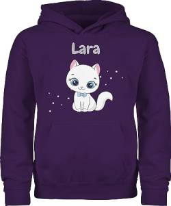 Kinder Hoodie Jungen Mädchen - Süße Katze Katzen Katzenmotiv Cat Cats - 152 (12/13 Jahre) - Lila - Pullover katzenbesitzerin Pulli katzenmotiven für eine katzenliebhaberin Name personalisierte von Geschenk mit Namen personalisiert by Shirtracer