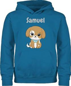 Kinder Hoodie Jungen Mädchen - Süßer Hund Hunde Hundemotiv Dog Dogs - 98 (1/2 Jahre) - Himmelblau - personalisierte Pullover Hundebesitzer Name selbst Design Hunden personalisierter Pulli von Geschenk mit Namen personalisiert by Shirtracer