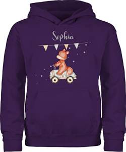 Kinder Hoodie Jungen Mädchen - Tiere - Niedlicher Fuchs Süßes Fuchsmotiv Geburt Baby Fox Rennfahrer - 116 (5/6 Jahre) - Lila - Tier Name personalisierte Geschenke und Tieren Junge Elefant von Geschenk mit Namen personalisiert by Shirtracer