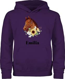 Kinder Hoodie Jungen - Pferd - Pferde Mädchen Geschenk I Pferdekopf - 152 (12/13 Jahre) - Lila - Reitsport Pullover Hoody Geschenke für reiterinnen Kapuze Hoddy pferdezubehör Pulli REIT von Geschenk mit Namen personalisiert by Shirtracer