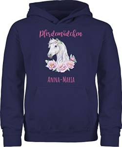 Kinder Hoodie Jungen - Pferd Pferde - Reiten Mädchen Namen - Pferdemädchen - 140 (9/11 Jahre) - Navy Blau - personalisiertes pferdezubehör für pferdeliebhaber Reitsport REIT Name pferdemotiv von Geschenk mit Namen personalisiert by Shirtracer