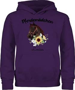 Kinder Hoodie Jungen - Pferd - Pferdemädchen Pferde Mädchen - 128 (7/8 Jahre) - Lila - Name reiten Reiter Sachen personalisierte Geschenke pferden Personalisieren Motiv von Geschenk mit Namen personalisiert by Shirtracer