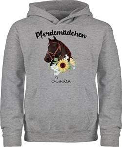 Kinder Hoodie Jungen - Pferd - Pferdemädchen Pferde Mädchen - 152 (12/13 Jahre) - Grau meliert - Hoddies Hoddy reiten Sachen Pullover Jungs personalisierte Hoodies Horse reitpullover Name von Geschenk mit Namen personalisiert by Shirtracer