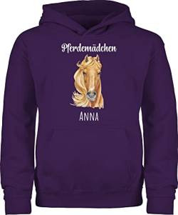 Kinder Hoodie Jungen - Pferd - Pferdemädchen mit Namen - Pferde Mädchen Geschenk Personalisierte Geschenke Pferdemädchen Pferde Geschenke für Mädchen Pferde Sachen mit Namen Reiten - 128 (7/8 von Geschenk mit Namen personalisiert by Shirtracer