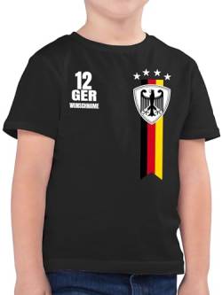 Kinder T-Shirt Jungen - 2024 Fussball EM Fanartikel - Germany WM Fan Deutschland - 128 (7/8 Jahre) - Schwarz - fußball personalisierbar Jungs Adler Tshirt Kind Shirt Name fussballtrikot Junge von Geschenk mit Namen personalisiert by Shirtracer