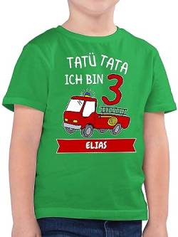 Kinder T-Shirt Jungen - 3. Geburtstag - Tatü Tata Ich Bin 3 - Tatütata ich werde 3 Feuerwehrauto ist da - 104 (3/4 Jahre) - Grün - Jahre Name Zahl Shirt Junge Kind Birthday t Shirts Tshirt alt von Geschenk mit Namen personalisiert by Shirtracer