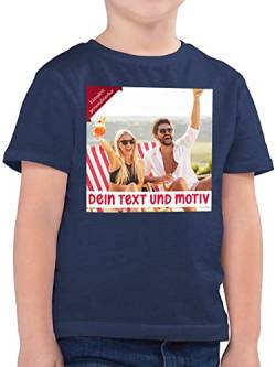 Kinder T-Shirt Jungen - Bild - Eigenem Foto Geschenk - 128 (7/8 Jahre) - Dunkelblau Meliert - Druck selbst Bedrucken und Text selber persönlichem individueller Aufdruck Bedruckt Motiv eingravieren von Geschenk mit Namen personalisiert by Shirtracer