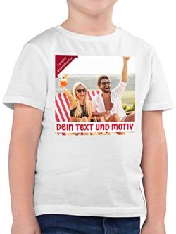 Kinder T-Shirt Jungen - Bild - Eigenem Foto Geschenk - 140 (9/11 Jahre) - Weiß - Schrift und Text von Sich Drauf selbst gestalten eigenen Bedrucken selber Aufdruck eigenes Namen. Design von Geschenk mit Namen personalisiert by Shirtracer