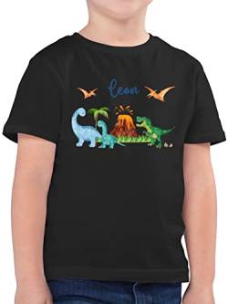 Kinder T-Shirt Jungen - Dinosaurier Dino Dinos - 128 (7/8 Jahre) - Schwarz - Name Shirt Kids t Tshirt Junge personalisierter Einschulung Shirts saurier Motiv und tichert Jungs Tieren Schulkind Kind von Geschenk mit Namen personalisiert by Shirtracer