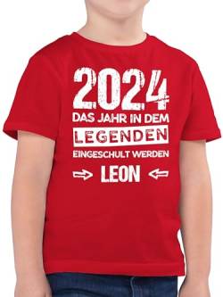 Kinder T-Shirt Jungen - Einschulung Schulanfang Junge - Das Jahr in dem Legenden eingeschult Werden - 128 (7/8 Jahre) - Rot - ersten Schultag Schulkind einschul Geschenke Tshirt 1.Schultag Shirt von Geschenk mit Namen personalisiert by Shirtracer