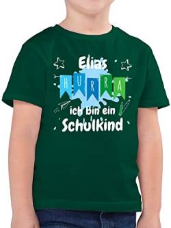 Kinder T-Shirt Jungen - Einschulung Schulanfang Junge - Hurra ich Bin EIN Schulkind - 128 (7/8 Jahre) - Tannengrün - schulkinder 2024 t Shirt Tshirt Geschenke für schüler grundschule Shirts von Geschenk mit Namen personalisiert by Shirtracer