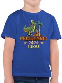 Kinder T-Shirt Jungen - Einschulung Schulanfang Junge - Schulkind 2024 T-Rex Dino Dinosaurier - 116 (5/6 Jahre) - Royalblau - schulgeschenke Jungs Tshirt erster Schultag Shirt schulanfänger von Geschenk mit Namen personalisiert by Shirtracer