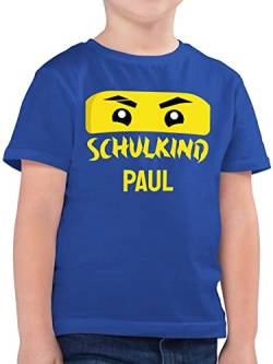 Kinder T-Shirt Jungen - Einschulung Schulanfang Junge - Schulkind Ninja - gelber Schriftzug - 128 (7/8 Jahre) - Royalblau - Geschenke für schulkinder 1 klasse Tshirt Schule t Shirt schulanfänger von Geschenk mit Namen personalisiert by Shirtracer