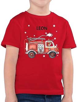 Kinder T-Shirt Jungen - Feuerwehr Auto Feuerwehrauto 112 Fire Truck Löschfahrzeug - 116 (5/6 Jahre) - Rot - Feuerwehrfrau Tshirt Shirt jugendfeuerwehr Kinder-Shirt t Name Shirts Oberteil und von Geschenk mit Namen personalisiert by Shirtracer