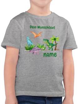 Kinder T-Shirt Jungen - Tiere - Dino Dinos Dinosaurier - 128 (7/8 Jahre) - Grau meliert - t-Shirts Shirt Junge Elefant Name Shirts Tier und Tshirt Kind kleine personalisierte Geschenke Kurzarm von Geschenk mit Namen personalisiert by Shirtracer