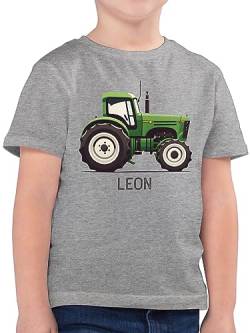 Kinder T-Shirt Jungen - Traktor Landwirte Landwirt Traktoren Trecker Landwirtschaft - 128 (7/8 Jahre) - Grau meliert - Junge t Shirt Tshirt Motiv und Bulldog schlepper Name eigenem Geschenke von Geschenk mit Namen personalisiert by Shirtracer