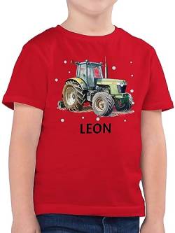 Kinder T-Shirt Jungen - Traktor - Trecker Name - 104 (3/4 Jahre) - Rot - für traktorfahrer Tshirt Shirt t traktormotiv Shirts Bauer Junge Traktoren Kind Bulldog Traktor, Landwirtschaft Bauern von Geschenk mit Namen personalisiert by Shirtracer