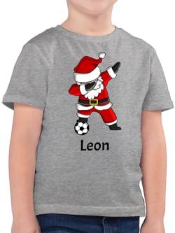 Kinder T-Shirt Jungen - Weihnachten Geschenke - Dabbing Weihnachtsmann mit Name und Fußball - 164 (14/15 Jahre) - Grau meliert - Tshirt weihnacht Shirt Weinachten für weinachts t-Shirts von Geschenk mit Namen personalisiert by Shirtracer