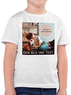 Kinder T-Shirt Jungen - eigenem - Foto Bild Geschenk - 128 (7/8 Jahre) - Weiß - Bedrucken selber Machen selbst Drauf drucken Name und bildern einem eigen Druck Meinem eigenen eigenes Schrift Text von Geschenk mit Namen personalisiert by Shirtracer