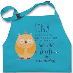 Kinderschürze Schürze Kinder Jungen Mädchen - Eule Eulen Owl Geschenk zur Taufe Geburt Kommunion Konfirmation Jugendweihe - 2-6 Jahre - Türkis - owls und personalisierte name von Geschenk mit Namen personalisiert by Shirtracer