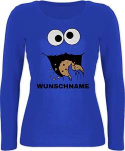 Langarmshirt Damen - Karneval Fasching - Keks Monster Kostüm mit Name - XXL - Blau - Faschings Kekse Langarm Karnevals keksmonster Shirt fünfte Jahreszeit krümel krümmelmonter keks-Monster von Geschenk mit Namen personalisiert by Shirtracer