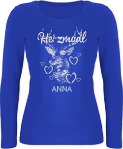 Langarmshirt Damen - Kompatibel Oktoberfest - Herzmadl mit Hirsch und Herzen - XXL - Blau - bayrischer Abend Outfit bayrisches Langarm trachtenshirts bayrische Shirt trachtenshirt Trachten von Geschenk mit Namen personalisiert by Shirtracer