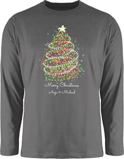 Langarmshirt Herren Langarm Shirt - Weihnachten Geschenke - Merry Christmas Weihnachtsbaum mit Name - 3XL - Dunkelgrau - Weihnachts Frohe weihnachtsmotiv und 2022 2023 personalisierte weihnachtlich von Geschenk mit Namen personalisiert by Shirtracer