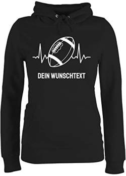 Pullover Damen Hoodie Frauen - Geschenke - Football Geschenk personalisiert mit Namen und Herzschlag American Football Männer Superbowl - M - Schwarz - Hoody von Geschenk mit Namen personalisiert by Shirtracer