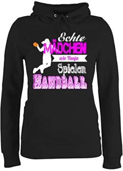 Pullover Damen Hoodie Frauen - Geschenke Zubehör - Echte Mädchen Spielen Handball - mit Name - S - Schwarz - Handballer echt Hoodies Pulli Hoody Kapuzenpulli von Geschenk mit Namen personalisiert by Shirtracer