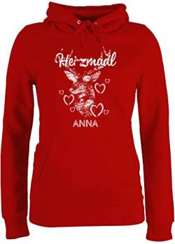 Pullover Damen Hoodie Frauen - Kompatibel Oktoberfest - Herzmadl mit Hirsch und Herzen - XXL - Rot - Herz Kapuzenpulli Trachten bayrische Oberteil Frau Volksfest Kapuzenpullover Bayern Kapuze von Geschenk mit Namen personalisiert by Shirtracer