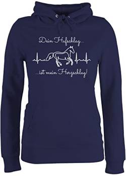 Pullover Damen Hoodie Frauen - Pferd - Dein Hufschlag ist mein Herzschlag Pferde - S - Navy Blau - reiter pulli pferden reiterinnen wunschtext pferdemotiv geschenke für reiterin von Geschenk mit Namen personalisiert by Shirtracer